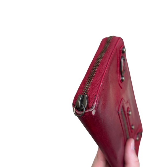 Balenciaga Long Zip Around Red Wallet Distressed Moto Style Vintage Used - Picture 5 of 16